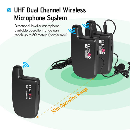 LENSGO LWM-308C Dual-Channels Lavalier Wireless Microphone - 2 Transmitter & 1 Receiver image 1