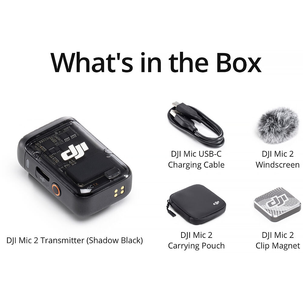 DJI Mic 2 Clip-On Transmitter/Recorder with Built-In Microphone (2.4 GHz, Shadow Black) image 1