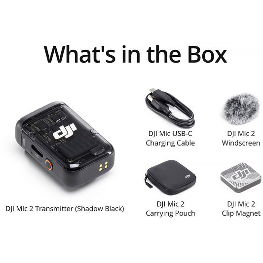 DJI Mic 2 Clip-On Transmitter/Recorder with Built-In Microphone (2.4 GHz, Shadow Black) image 1