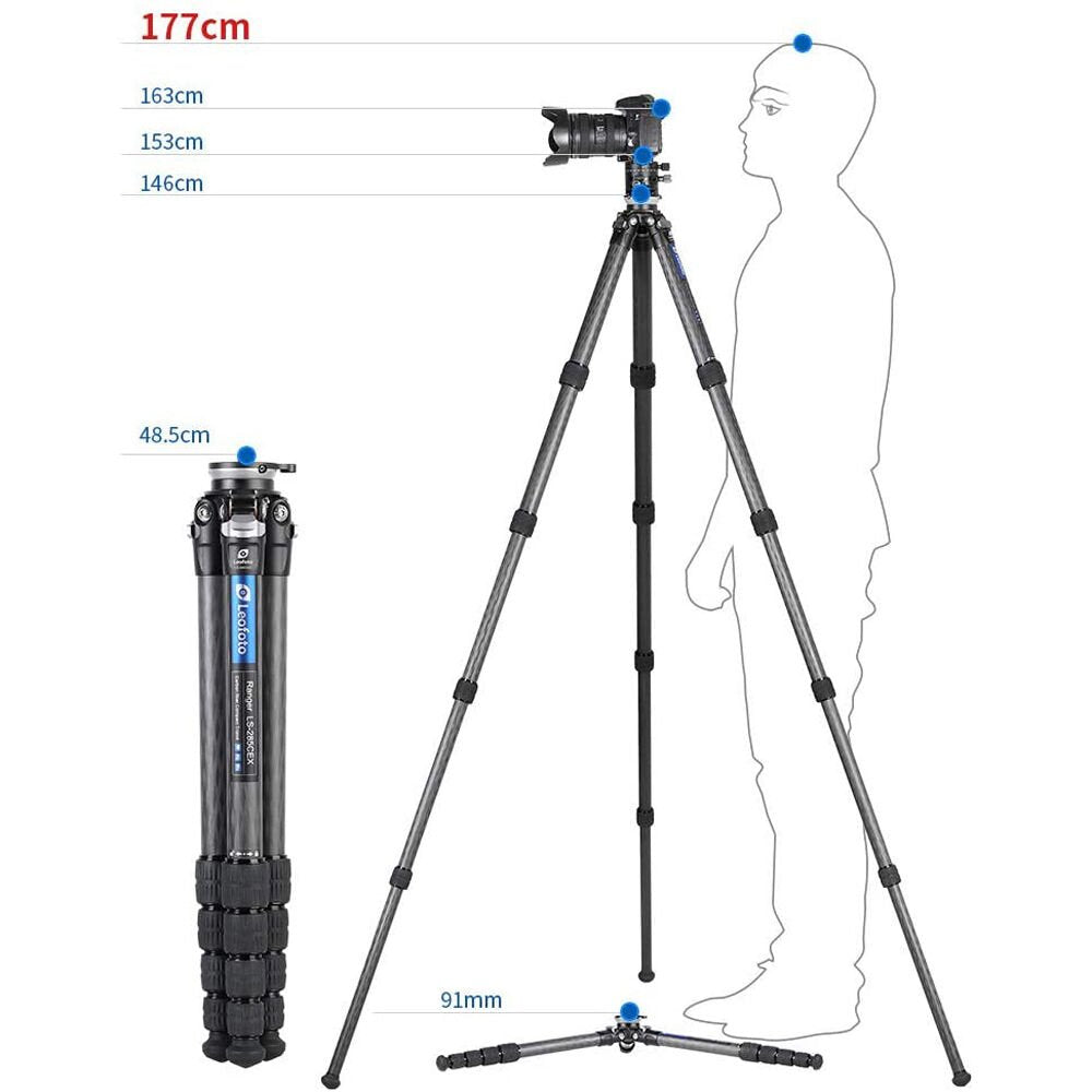Leofoto LS-325CEX Ranger Series Carbon Fiber Tripod with 15° Leveling Base image 2