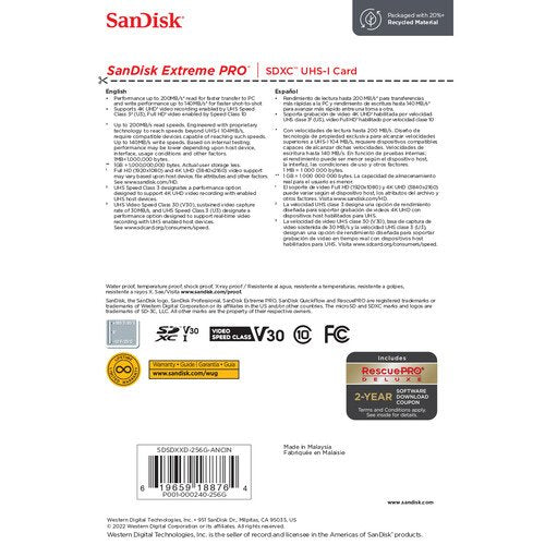 SanDisk 256GB Extreme PRO UHS-I SDXC Memory Card image 2