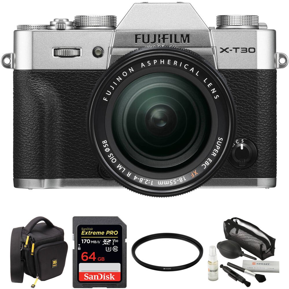 Fujifilm X-T30 Mirrorless Digital Camera with 18-55mm Lens and Accessories Kit (Silver) image 1
