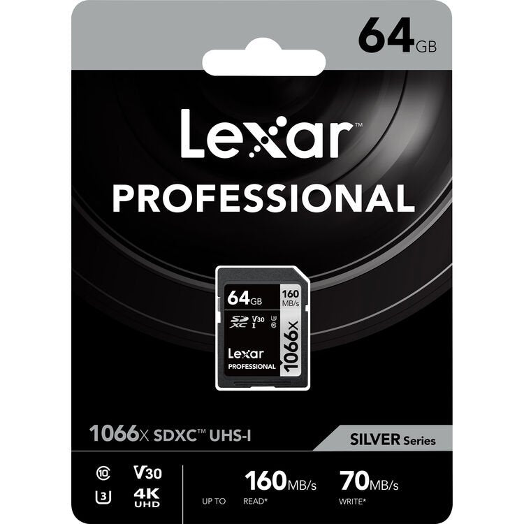 Lexar 64GB Professional 1066x UHS-I SDXC Memory Card (SILVER Series) image 1