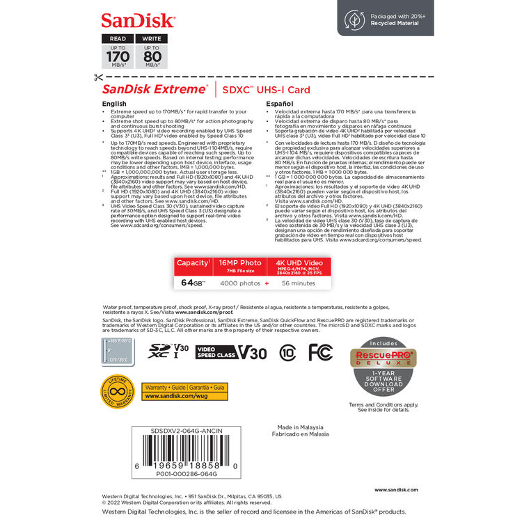 SanDisk 64GB Extreme UHS-I SDXC Memory Card image 4