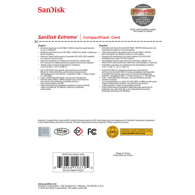 SanDisk 32GB Extreme CompactFlash Memory Card image 3