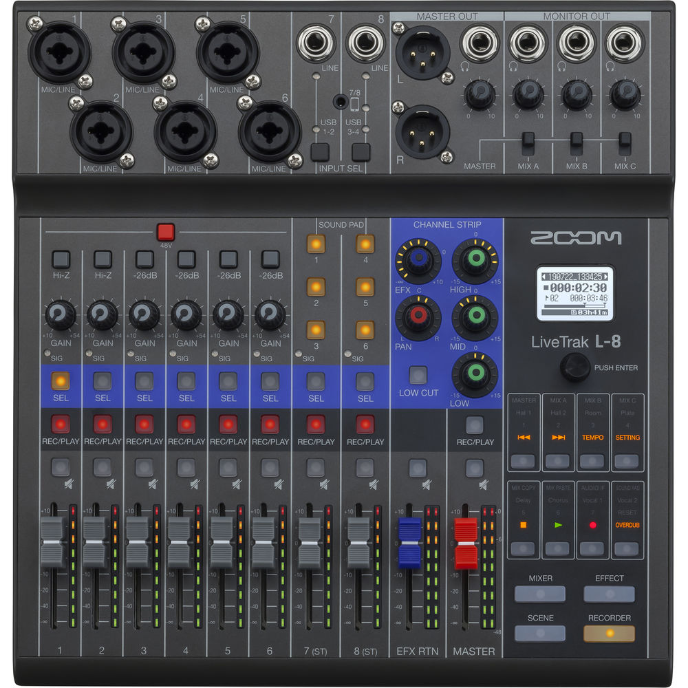 Zoom LiveTrak L-8 Portable 8-Channel Digital Mixer and Multitrack Recorder image 2
