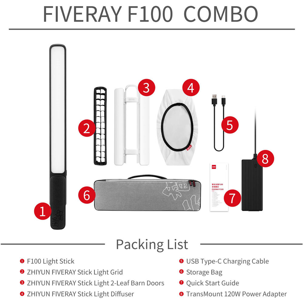 Zhiyun FIVERAY F100 RGB LED Light Stick Combo (Black, 19.8") image 5
