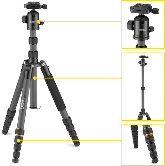 National Geographic  (NGR004TCF)  Travel Photo Tripod Kit with Monopod, Carbon Fibre, 5-Section Legs image 1