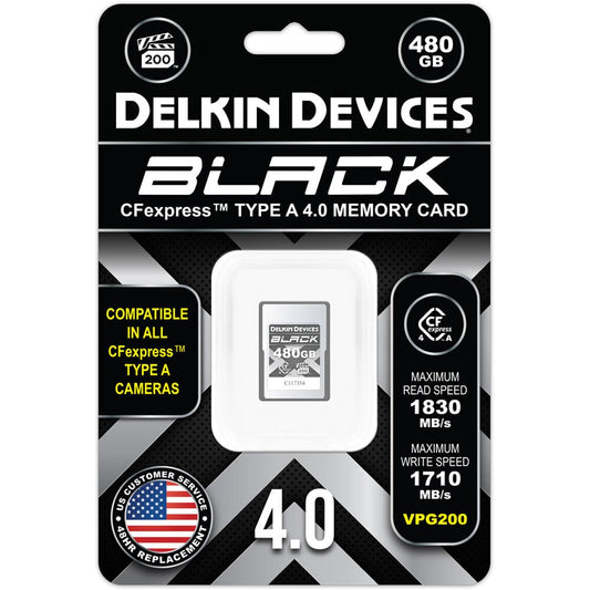 Delkin 480GB BLACK CFexpress Type A 4.0 Memory Card image 1